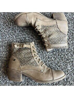 Y2K Roxy Asheville Tan Brown Ankle Boots Sz 10 Coquette Girl Preppy Boho 2000s